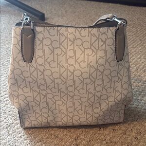 Calvin Klein Cream Shoulder Bag with Monogram Design
